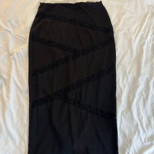 Black Lace Satin Midi Skirt - Meshki
